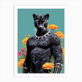 Floral Black Panther Portrait In A Suit (5) Art Print