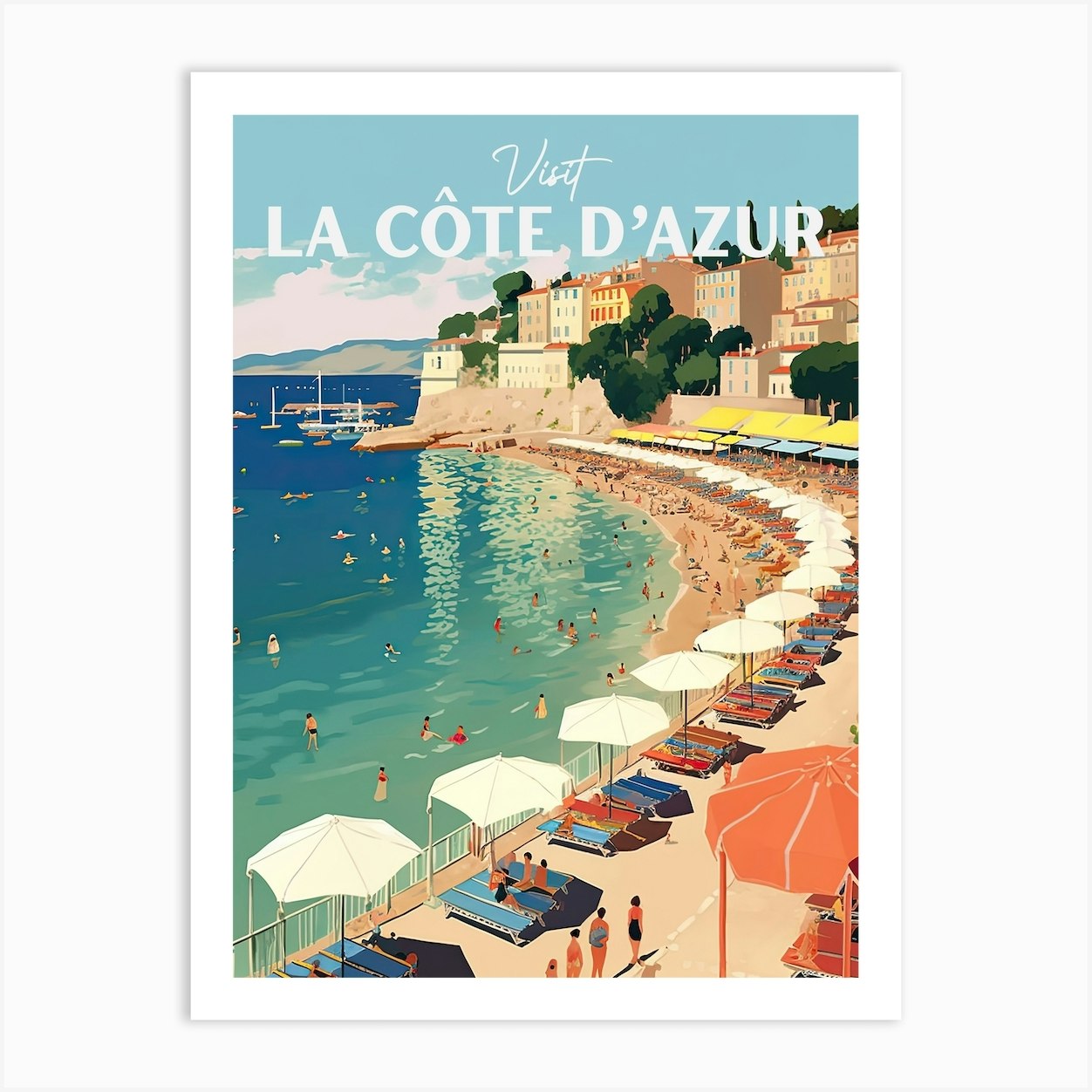  Cote D'Azur French Riviera Print, France Travel Poster