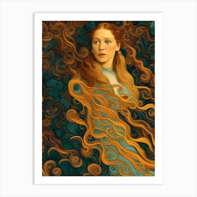 Artistic Symphony Wavy Redhead By Klimt And Van Gogh Art Print