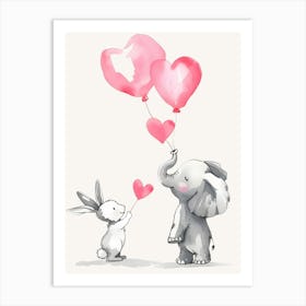 Elephant And Rabbit With Balloons Kids and Nursery Art Print