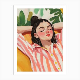 Woman Napping in the Afternoon Gouache Painting Art Print