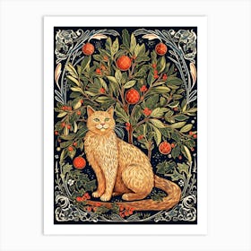 William Morris Style Christmas Cat 9 Art Print