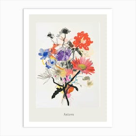 Asters 2 Collage Flower Bouquet Poster Art Print