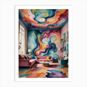 Inverted Reality: The Living Room Reimagined Colorful Living Room Art Print