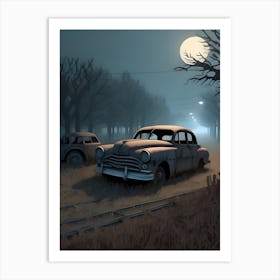 Old Cars At Night Art Print