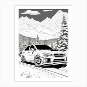 Subaru Impreza Wrx Sti Snowy Mountain Drawing 3 Art Print