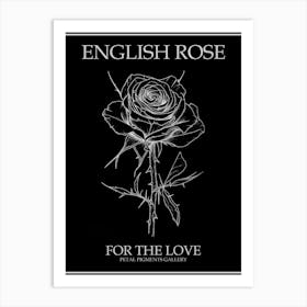 English Rose Black And White Line Drawing 33 Poster Inverted Art Print