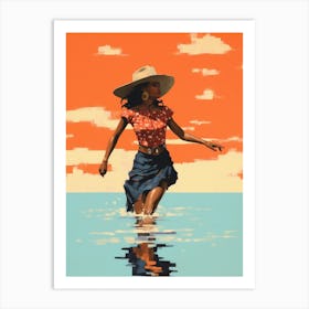 Cowgirl In Sea 2 Art Print