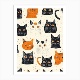 Repeatable Artwork With Cute Cat Faces 1 Art Print