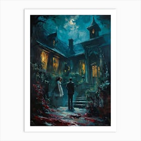 Showcasing A Startling Array Of Vintage Horror Art The Scene Unveils A Chaotic Amalgamation Of Thri 2 1 Art Print