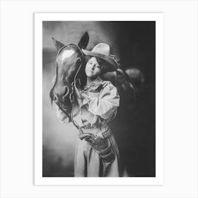 Cowgirl And Her Horse, Western Aesthetic, Vintage Black and White Old Photo 1 Art Print