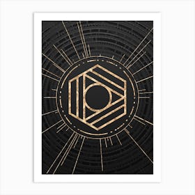 Geometric Glyph Symbol in Gold with Radial Array Lines on Dark Gray n.0254 Art Print