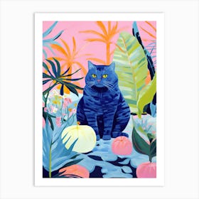 Cute Blue Cat In The Jungle, Matisse Inspired Art Print