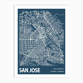 San Jose Blueprint City Map 1 Art Print