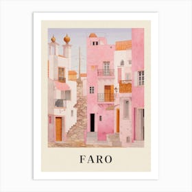 Faro Portugal 5 Vintage Pink Travel Illustration Poster Art Print