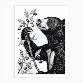 Malayan Sun Bear Standing And Reaching For Berries Ink Illustration 4 Art Print