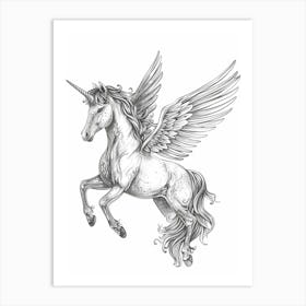 Black & White Unicorn Pegasus Art Print