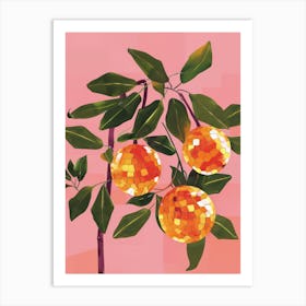 Orange Disco Ball Tree Funky Green Oranges Art Print