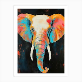 Oil Elephant Portrait Painting In Multicolored Tones Art Print