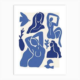 Blue Silhouettes Of Women Art Print