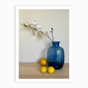 Blue Vase With Lemons Art Print