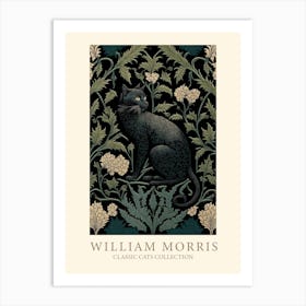 William Morris  Style Black Classic Cat Collection Art Print
