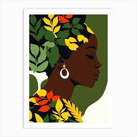 African Woman With Leaves Art Print