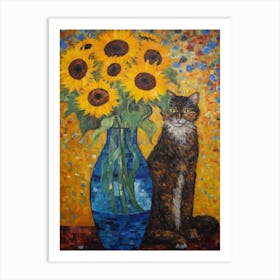 Delphinium With A Cat 2 Art Nouveau Klimt Style Art Print