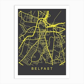 Belfast Map Neon Art Print