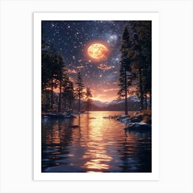 Moon And Stars In The Sky 1 Art Print