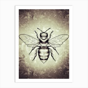 Graphic bee, insect, textured , drawing, sketch design Art Print