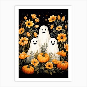 Cute Bedsheet Ghost, Botanical Halloween Watercolour 68 Art Print