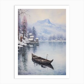 Vintage Winter Painting Lake Bled Slovenia Art Print