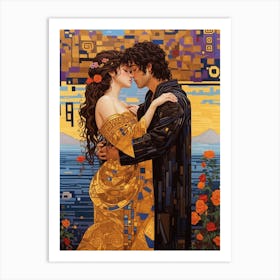 A pixel art version of Gustav Klimt's The Kiss 2 Art Print