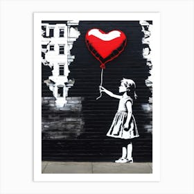 Little Girl Holding A Red Balloon Art Print