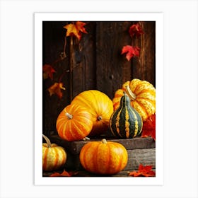 Autumn Gourds And Pumpkins Arranged For Thanksgiving Vibrant Hues Of Orange Yellow And Red Some (3) Art Print