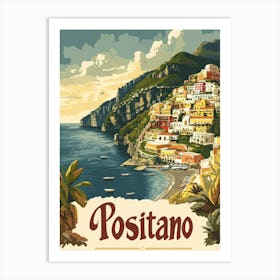 Aihrgdesign A Retro Travel Poster For Positano 2 Art Print