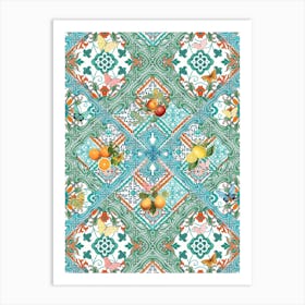 Mediterranean azure tiles and citrus fruit Art Print