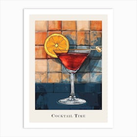 Cocktail Time Tile Watercolour Poster Art Print