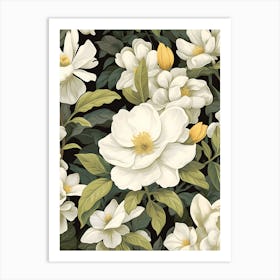 White Flowers On A Black Background 2 Art Print