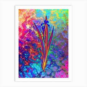 Yellow Banded Iris Botanical in Acid Neon Pink Green and Blue n.0318 Art Print