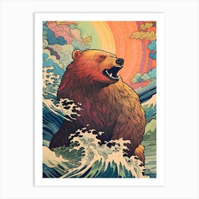 Bear In The Waves Art Print