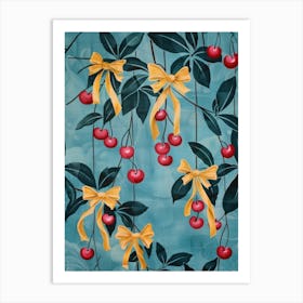 Cherries And Yellow Bows 5 Pattern Art Print
