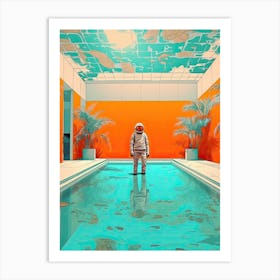 Astronaut In The Pool Colourful Illustration 3 Art Print
