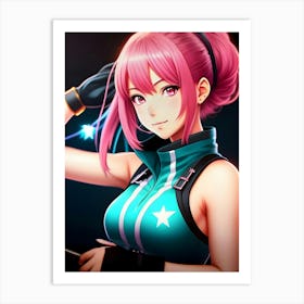 Anime Girl With Pink Hair Art Print