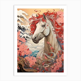 Horse Animal Drawing In The Style Of Ukiyo E 1 Art Print