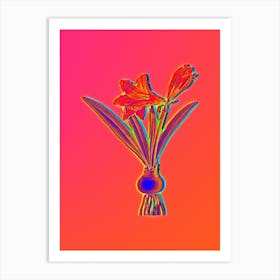 Neon Hippeastrum Botanical in Hot Pink and Electric Blue n.0471 Art Print