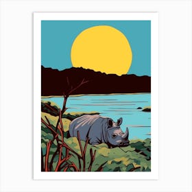 Rhino In The Wild Geometric Block Colour Illustration 2 Art Print