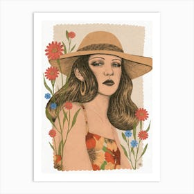 Summer Girl In Hat Art Print