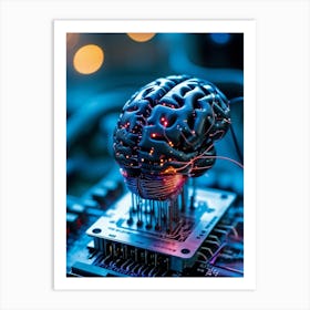 A Futuristic Ai Chip Represented By A Cybernetic Brain Pulsing With Life Adorned With Glowing Circu (4) Art Print